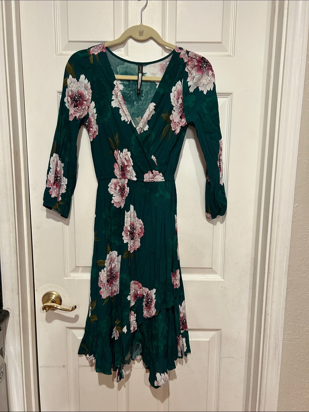 Anthropologie Plenty by Tracy Reese Emerald Floral Wrap Midi Dress
